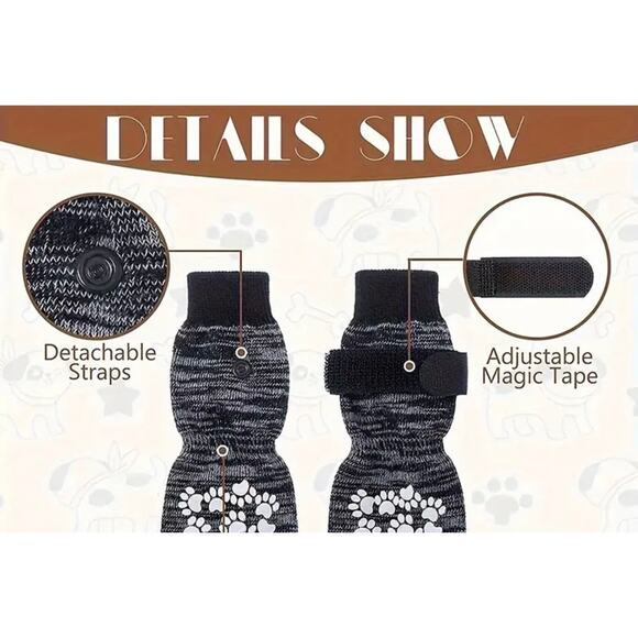 4-Piece Adjustable Non-Slip protective Dog Socks-Nylon/Cotton - Picture 8 of 9